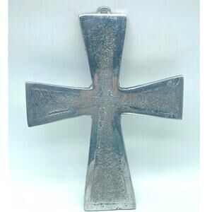 Mexican Pewter Cross Folk Art Wall Hanging Handmade‎
